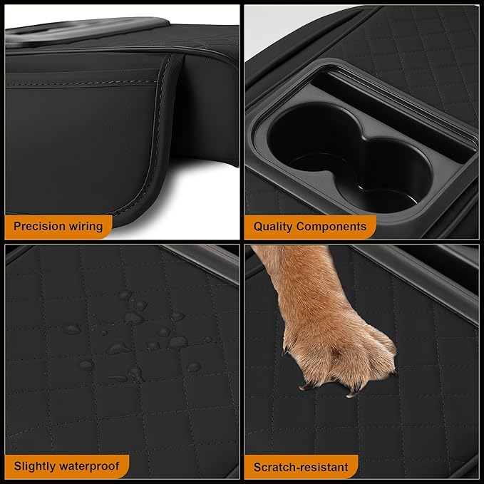 Armrest Cover for Car Fit for Jeep Gladiator - Center Console Cover with Cup Holders and 2 Storage Pockets(Black)