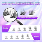Lash Extension Kit DIY Lash Clusters Kit Eyelash Extensions Individual Lashes Extensions with (Bond,Seal,Tweezers,132Pcs,Stellar+Wing,10-16mm)
