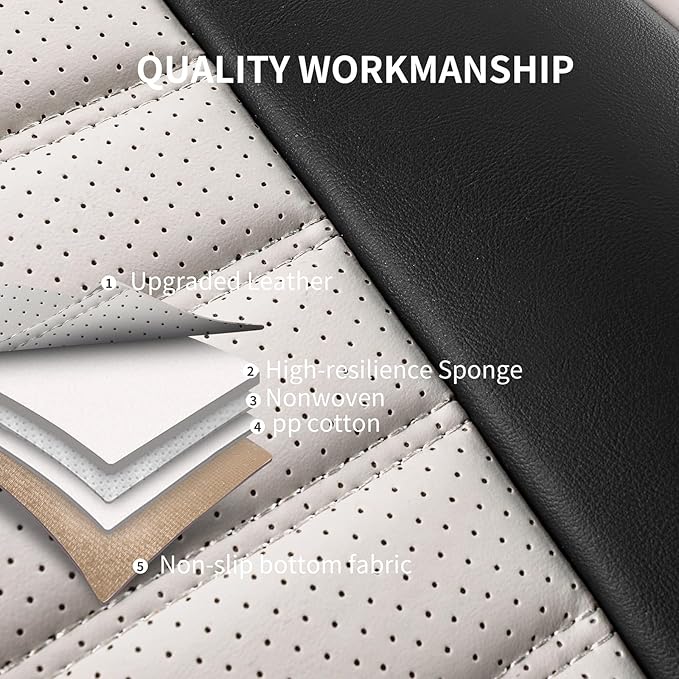 Car Seat Covers Front Pair, Breathable Nappa Leather Seat Covers for Cars, Universal Auto Interiors Car Seat Cushions for Most Sedans SUV Truck (2 PCS Front Seat, Black + Cream)