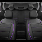 CAR PASS Universal FIT Piping Leather Two Front Seat Covers, Waterproof Faux Leather for SUV Sedan Van Truck, Airbag Compatible,Reserved Opening Holes for Headrest Covers(Black and Purple)