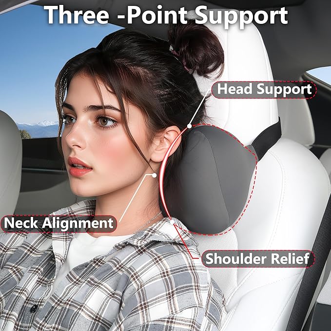 2 Pack Car Headrest Pillow for Neck Support, Breathable Ergonomic Design, Memory Foam Car Headrest Cushion Relieve Neck Pain, Universal Fit Cars SUV Sedan Home Office (Grey)