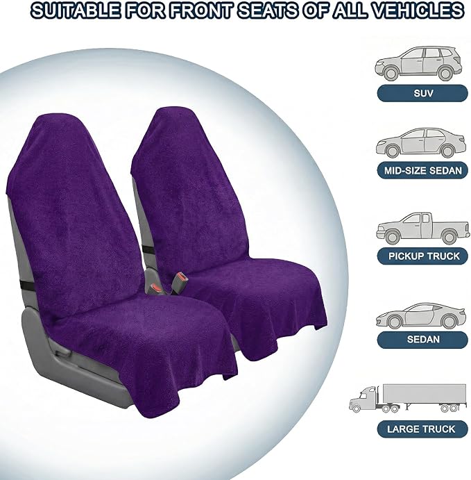 Car Seat Towel Cover, Universal Front Seat Protector for Cars, SUVs and Trucks, Sweat Towel Car Seat Cover for Gym, Yoga, Swimming, Pets and Family Travel, Profound Purple, 2 Pack