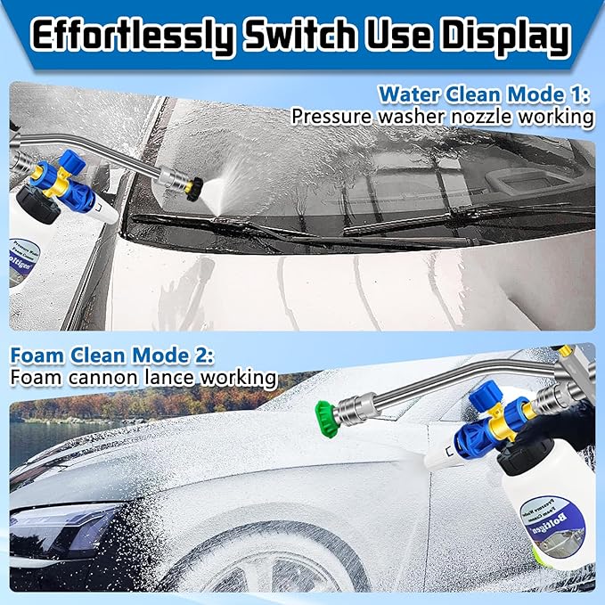 Boltigen Foam Cannon Dual-Connector Tool with 7 Pressure Washer Nozzle Tips, 1/4" Quick Connect Switch Double Tip Attachment, Pressure Washer Extension Wand Accessory Kit, 4000 PSI