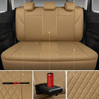 CAR PASS Faux Leather Seat Covers Full Set, Quilting Waterproof Premium Automotive Seat Cover with 5mm Composite Sponge Inside,Airbag Compatible, Universal for Most Cars Sedan SUV Truck, All Beige