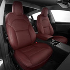 AOMSAZTO Seat Covers for Model 3 2024 2025 (Not Performance)-Full Set Leather Waterproof Car Seat Covers Airbag-Ready Design for Tesla Model 3(with Armrest & Rear Door Pads Cover)-Wine Red