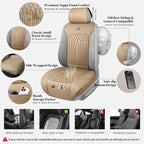 CAR PASS Car Seat Protector, 2 Pack Sideless Nappa Leather Seat Covers for Cars, All Season Waterproof Breathable Front Seats Cushion with Storage Pocket Universal Fit Vehicle Car SUV Truck, All Beige