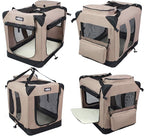EliteField 3-Door Folding Soft Dog Crate with Carrying Bag and Fleece Bed (2 Year Warranty), Indoor & Outdoor Pet Home (20" L x 14" W x 14" H, Khaki)