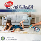 Simple Solution Extreme Cat Stain and Odor Eliminator Spray for Cats, Enzyme Cleaner With 3X Pro-Bacteria Cleaning Power, Strong Cat Urine Pee Smell Remover for Carpets & Floors, 32 oz (Pack of 2)