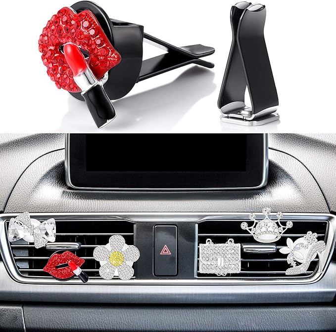 6 Pieces Car Air Vent Decoration Bling Car Interior Decoration Silver Rhinestone, Car Air Freshener Clip with Aromatic Soft Pad (Rhinestone Style)