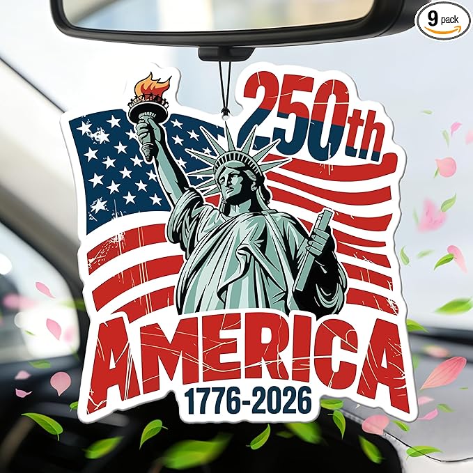9Pcs USA 250th Anniversary Car Air Freshener, 1776-2026 Semiquincentennial Commemorative Hanging Ornament, Patriotic Double-Sided Scented Tablet, 2026 Independence Day Souvenir Gifts (Style 2)