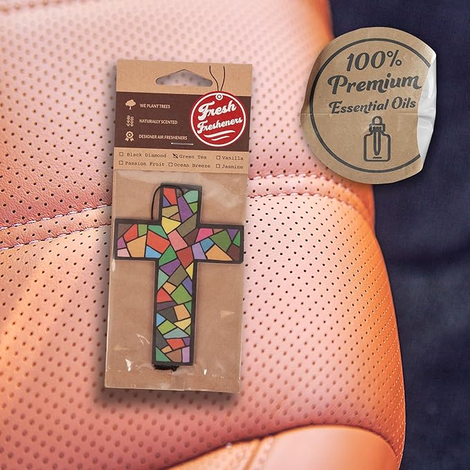 Fresh Fresheners Cute Funny and Aesthetic Car Air Fresheners 4-pack Scented With Premium Oils (Cross)