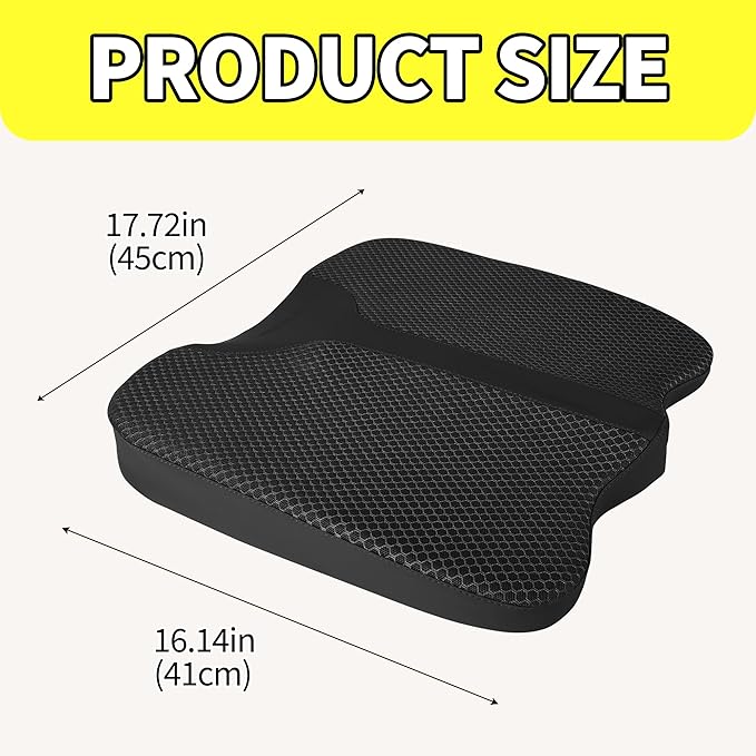 Car Seat Cushion - Comfort Memory Foam Seat Cushion for Car Seat Driver, Tailbone (Coccyx) Pain Relief, Car Seat Cushions for Driving (Black)