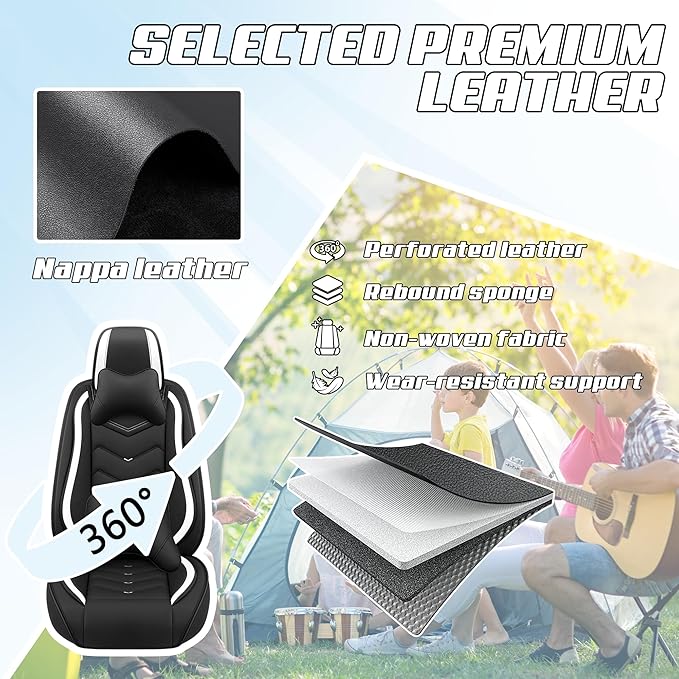 Car Seat Covers Fit for Toyota rav4 2000-2026, Stylish Sport Seat Covers, Waterproof Wear-Resistant Premium Nappa Leather Car Seat Cover.(2 Pcs Front with Pillow/Black White)