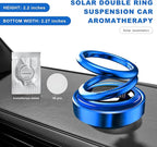 Solar Rotating Car Air Freshener, Solar Energy Refillable Car Dashboard Aromatherapy Ornament, Double Ring Fragrance Diffuser Decorative Accessories for Vehicle Home Office (Blue)