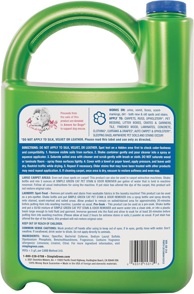 Cat Stain & Odor Remover - Enzyme Cleaner for Cat Urine, Feces, Blood, Vomit (1 gallon Refill)