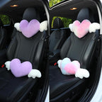 2 Pack Heart Shaped Cute Car Headrest Pillow with Angel Wings - Comfortable Soft Head Rest Cushion Kawaii Car Accessories Neck Pillow for Driving Travelling Office Home Decor - Light Blue Love Heart
