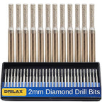 Drilax 30‑Piece 2mm Diamond Drill Bit Set – 1/8″ Shank Compatible with Dremel Tools for Glass, Sea Glass, Stone & Jewelry