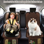 Sinvitron Car Seat Protector for Child Car Seat, Waterproof Car Seat Cover for Leather and Fabric Seats, 2 Mesh Pockets, Non-Slip Bottom, Thick Padding Cushion(1 Pack, Brown)