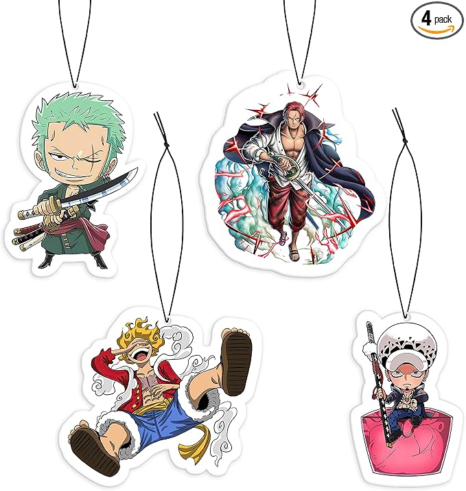 Pounchi Cool Anime Car Air Freshener Cards (4 Pack Refreshing Ice Scent) Anime Accessories for Car Interior Hanging Gift Rearview Pendant Supplies