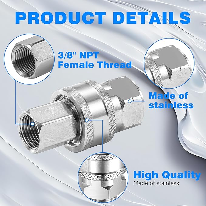 3/8 Inch NPT Pressure Washer Adapter Set, 12-Piece Stainless Steel Internal Thread Quick Connector Kit - 3/8" NPT Female Thread Quick Connect Hose Fittings, 5000 PSI