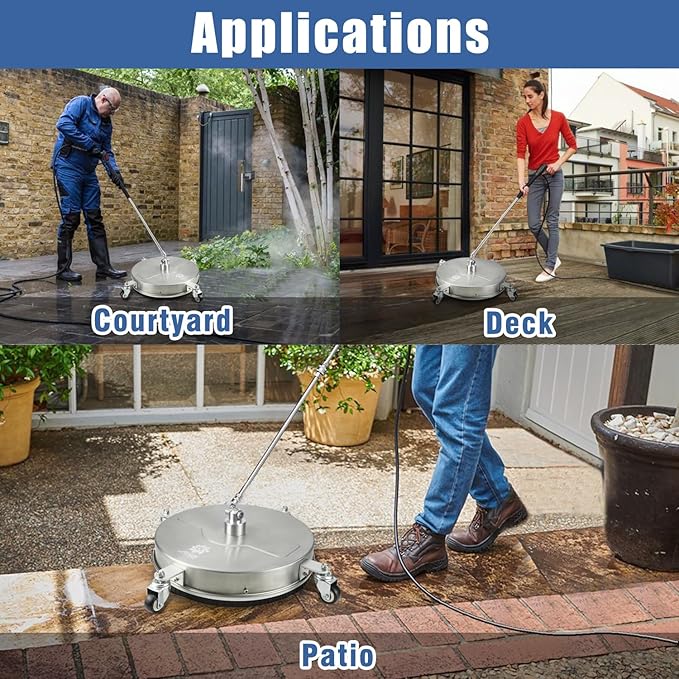 janz 17" Pressure Washer Surface Cleaner with 4 Wheels, 1/4" Quick Plug, 2 Extension Wands, 2 Replacement Nozzles and 3 Spray Nozzles, 4000 PSI