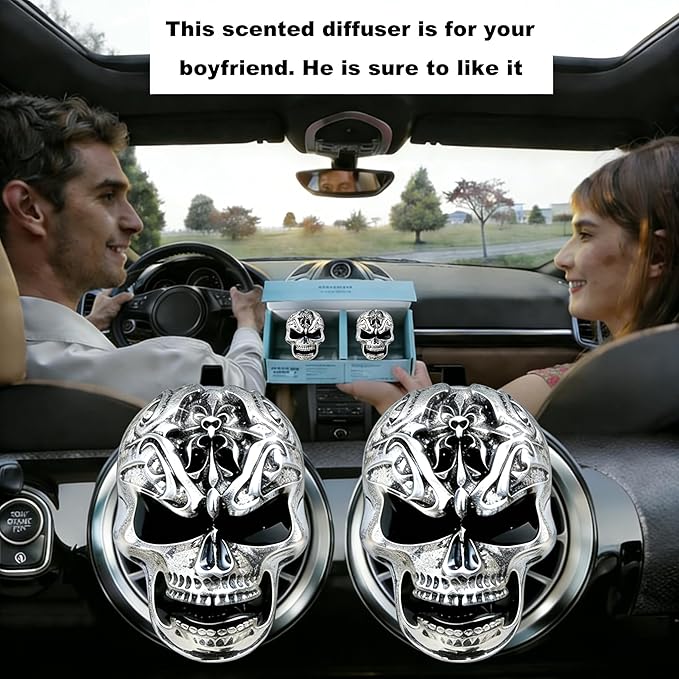 Gothic Skull Car Air Freshener Vent Clips with 2 Pads, Halloween Scented Car Accessories for Men Women, Automotive Interior Decor and Cool Car Fresheners for Men， Spooky Gift Idea-A4