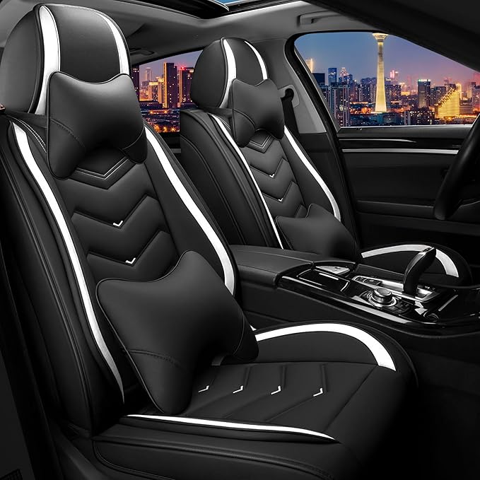 CTDS Car Seat Covers for Honda Civic 2000-2026, Stylish Sport Seat Cover, Premium Nappa Leather Car Seat Cover. Automobile Seat Covers Sets.(Luxury 2 Seats/Black White)