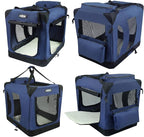 EliteField 3-Door Folding Soft Dog Crate with Carrying Bag and Fleece Bed (2 Year Warranty), Indoor & Outdoor Pet Home (24" L x 18" W x 21" H, Navy Blue)
