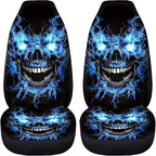 Blue Flame Skull Car Front Seat Covers Soft Car Seat Cover Easy Installation Breathable Front Seat Cover Protection Interior Accessories Universal for Auto Truck Van SUV 2 Pcs