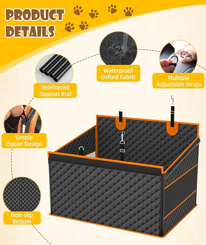EPN Dog Car Seat for Large Medium Dogs, Back Seat Extender with Waterproof Oxford Fabric, Non-Slip Bottom, Reinforced Support & Storage Pockets, Pet Seat Cover for Cars, Trucks and SUVs (Black)