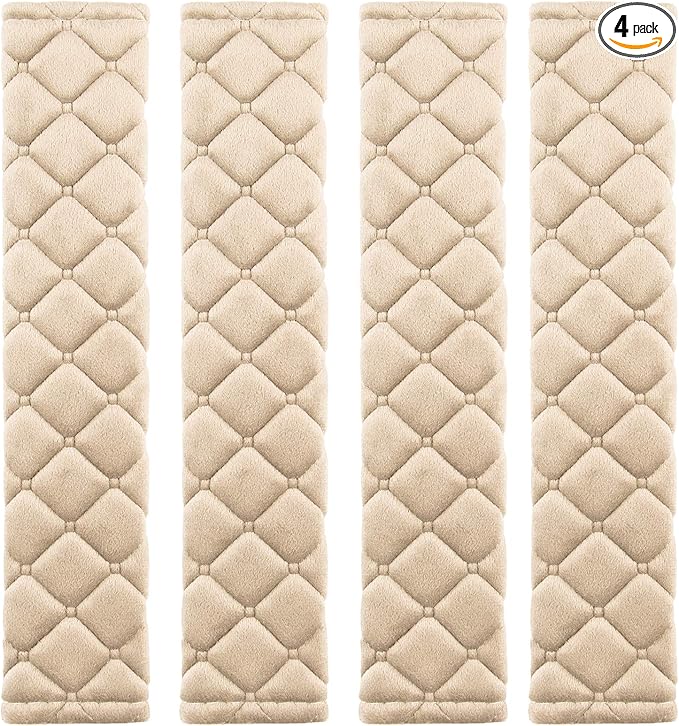 4 Pack Universal Car Seat Belt Pads, Adult Seat Belt Shoulder Strap Covers Harness Pad for Car/Bag,Soft Comfort Helps Protect You Neck Shoulder from The Seat Belt Rubbing (4pack-Beige)