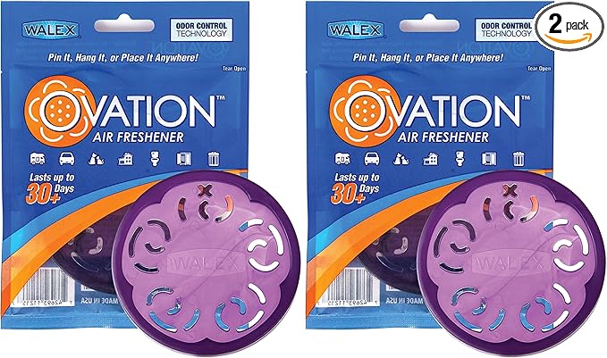 Walex Ovation Portable Air Freshener Discs, Solid Odor Control Deodorizer for Toilets, RV Trailers, Boats, Cars, OVAFLAV1, Lavender, Pack of 2