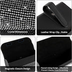 Accmor Bling Sunglasses Holder for Car Sun Visor, Sparkling Auto Glasses Clip Case Eyeglasses Protective Box, PU Leather Car Sunglass Storage Organizer for Truck, SUV, RV (Black Crystal)