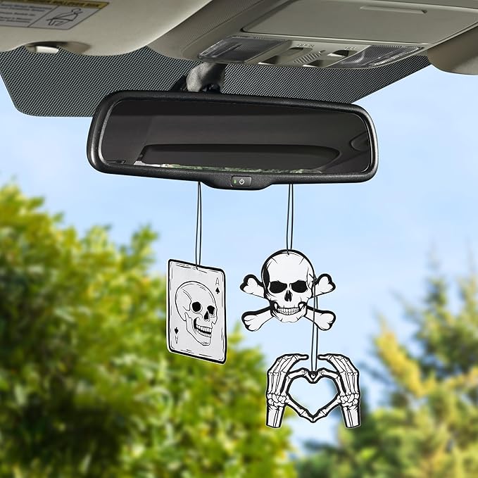9 Pcs Skull Car Air Fresheners Horror Goth Punk Skeleton Crossbones Incense Chips Scented Diffuser Rearview Mirror Hanging Pendant Ornaments Cool Halloween Decor Automotive Interior Accessories Gifts