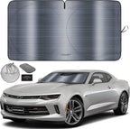Autoamerics 1-Piece Windshield Sun Shade - Metallic Gray Foldable Car Front Window Sunshade for Most Cars SUV Truck Heat Blocker Visor Protector Blocks Max UV Rays and Keeps Your Vehicle Cool - Small
