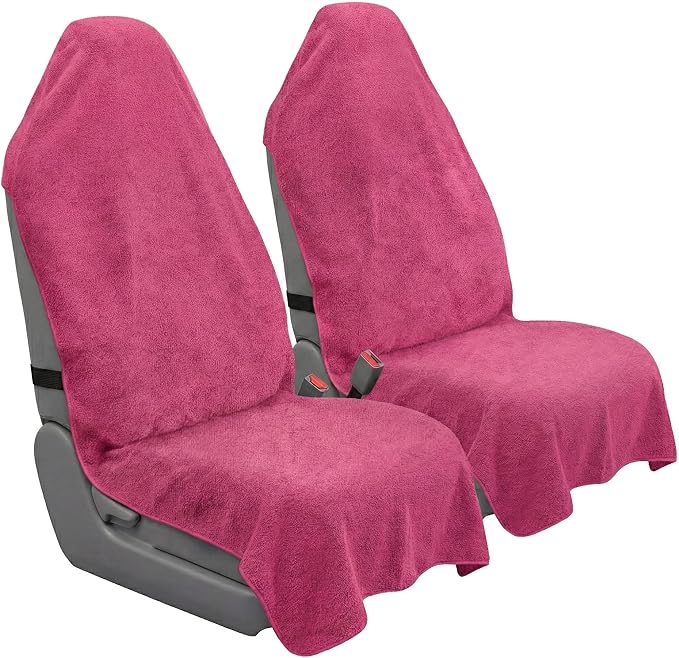 Car Seat Towel Cover, Universal Front Seat Protector for Cars, SUVs and Trucks, Sweat Towel Car Seat Cover for Gym, Yoga, Swimming, Pets and Family Travel, Dark Pink, 2 Pack