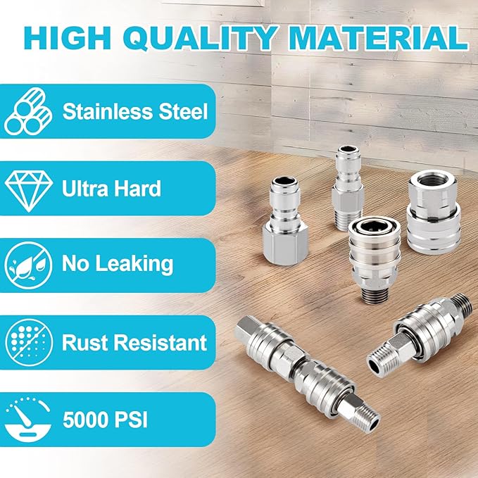 4 PCS Pressure Washer Coupler Quick Connect Fittings，1/4 in NPT Female and Male Thread (Premium Pressure Washer Hose Adapter Set), Stainless Steel Hose Connector, 2 Set