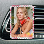 Custom Rhinestone Car Vent Clip Air Freshener with Photo – Personalized Acrylic Picture Frame for Car Interior Decoration Accessories, Rectangular Shape (Mixed Pink, One Size)