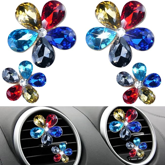 Bling Flower Car Accessories for Women Interior Aesthetic, Flower Decorative Vent Clips, Car Air Conditioner Clip Automotive Interior Decoration Fragrance-Free Aromatherapy Tablet, Add Your Own Scent