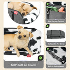 BurgeonNest Center Console Small Dog Car Seat - Portable Pet Cat Puppy Booster Armrest Carseat Up to 11lbs, Anti-Collapse Comfort Car Travel with Washable Fluffy Cushion and Pillow, Milk Cow