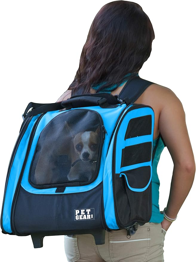 Pet Gear I-GO2 Traveler Roller Backpack, Travel Carrier, Car Seat for Cats/Dogs, Mesh Ventilation, Included Tether, Telescoping Handle, Storage Pouch, Sky