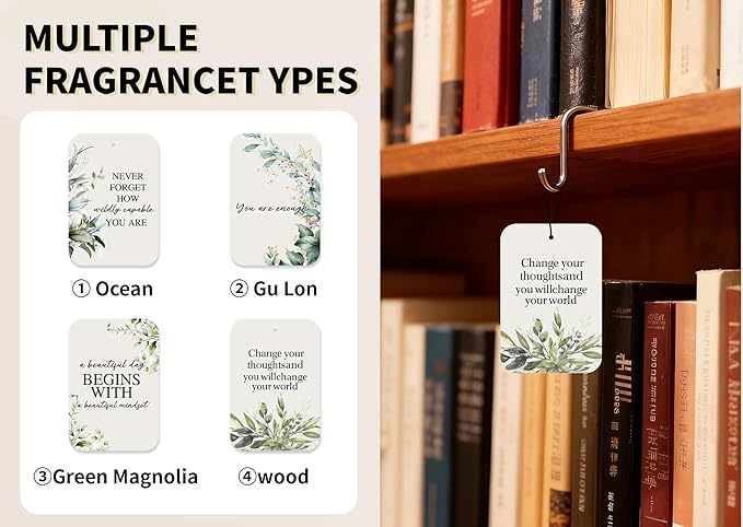 Greenery Car Fresheners, 4pcs Cute Car Accessories Interior, Mirror Decor For Women Man, Air Freshener Hanging For Bathroom Dorm Books Bedroom Closet Drawer, Inspiration Accessories Gifts -02