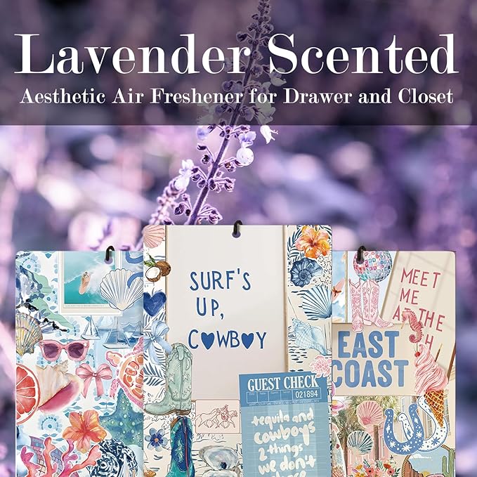 Blue Pink Coastal Beach Lavender Car Air Freshener 3 Pcs, East Coastal Seashell Cowgirl Cars Scents Air Freshener for Women Girls, Preppy Beach Car Accessories Interior Mirror Decor Hanging