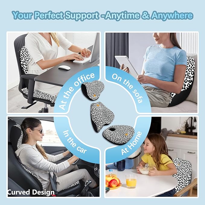 NS YOLO Ergonomic Car Seat Cushion with Comfort Memory Foam Neck Pillow, Car Pillow,Lumbar Support and Big Size Soft Seat Cushion for Driving Seat,Office Chair and Wheel Chair (Leopard Print-3 pcs)