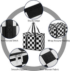 Checkered Insulated Grocery Bags 2 Pack, Checkerboard Cooler Shopping Bags for Groceries, Insulated Bags for Food Delivery