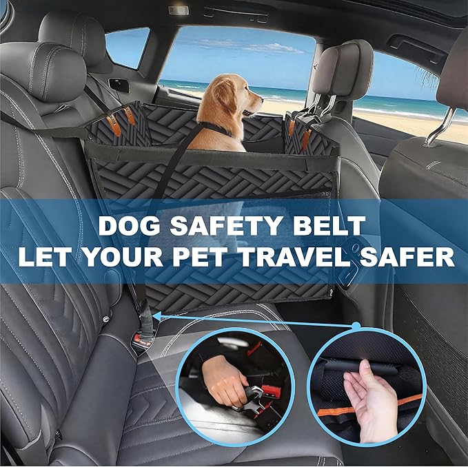 Dog Car Seat for Large Medium Dogs – Back Seat Extender for Dogs, Waterproof Medium Dog Carseat with Hard Bottom& Pet Seat Cover for Back Seat | Fits Sedans, SUVs, Trucks (Black)