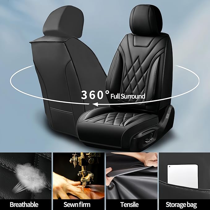 Fit RLX Car Seat Covers for Acura RLX 2013-2020 - Premium Leather, Waterproof, All-Weather, Airbag Compatible, Anti-Slip, Breathable, Easy Install, Seat Protectors, Full Set, Black