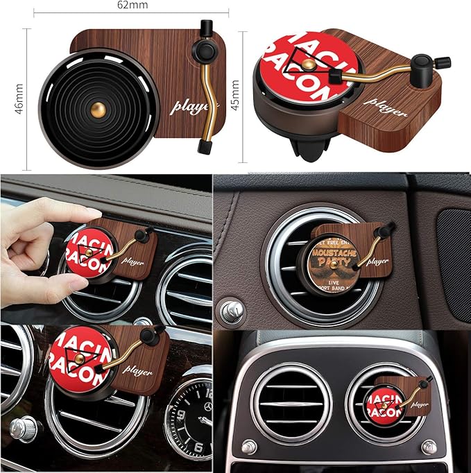 Car Air Diffusers Freshener, Car Vent Clip Aromatherapy Fragrance Diffuser, Car Record Player Design Turntable Perfume Vent Outlet Diffuser with 3 Refill Pads