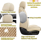 Chezope Car Seat Covers Full Set, Beige Leather Seat Covers, Breathable Front and Back Car Seat Protectors, Wear-Resistant Seat Covers Universal Fit for Most Cars SUV Truck (Beige-Stripes-B, Full Set)