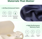 Ergonomic Seat Cushion for Sciatica Relief & Long Driving - Memory Foam Back Support with Adjustable Strap, Non-Slip Base & Removable Mesh Cover - Office, Car (Navy Blue)